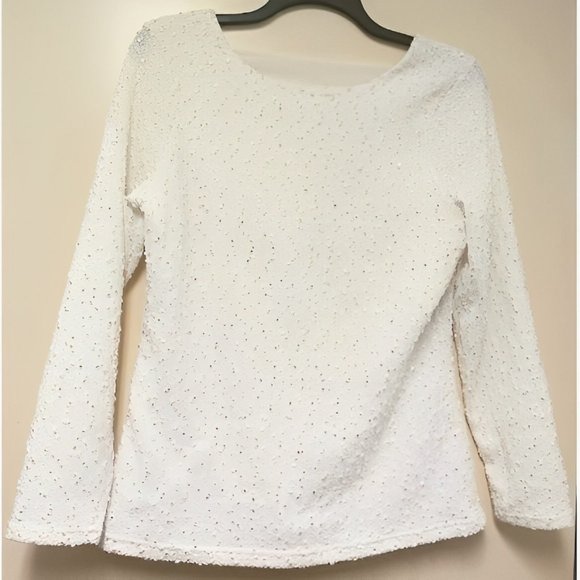 Jennifer Lopez cream boucle dressy blouse 3/4 sleeves open back XL - Picture 1 of 5